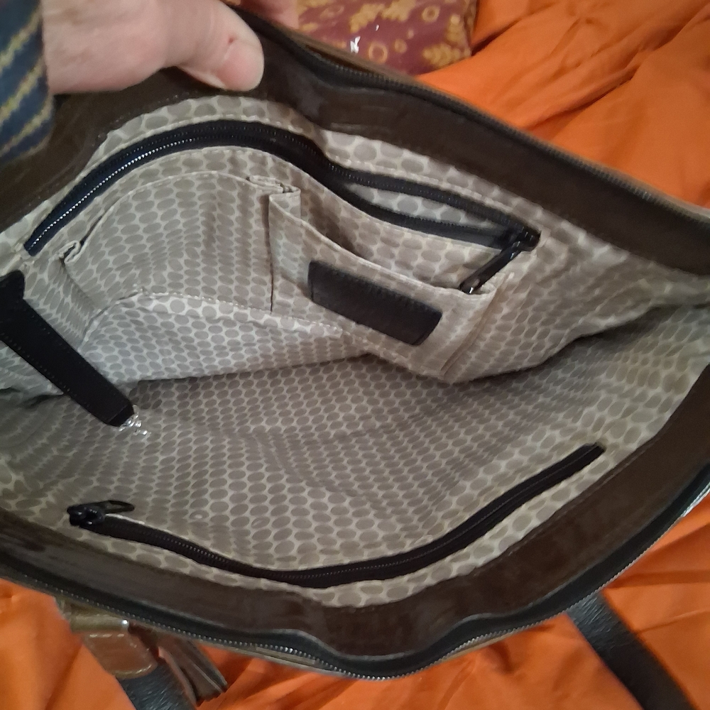 Vintage Brighton Shiny Brown Tote with Silver Accents - Picture 9 of 13